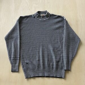 Vintage Poplar Sweater Mens Medium Blue Striped Mock Neck Tight Knit Pullover